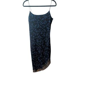 Byer Too Vintage Floral Blue Black Asymmetrical Slip Dress Size Medium